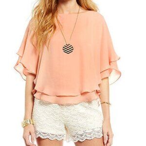 GIANNI BINI SIZE S RED RUFFLE SHEER OVERLAY BLOUSE